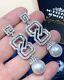 925 Sterling Silver Earrings Cubic Zirconia Jewelry Dangle Pearl Vintage Style