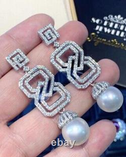 925 Sterling Silver Earrings Cubic Zirconia Jewelry Dangle Pearl vintage style