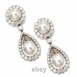 925 Sterling Silver Earrings Cubic Zirconia Pearl Halo Vintage Style Dangle