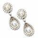 925 Sterling Silver Earrings Cubic Zirconia Pearl Halo Vintage Style Dangle
