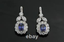 925 Sterling Silver Earrings Cubic Zirconia Vintage tyle Blue Cushion Halo Women