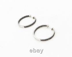 925 Sterling Silver Genuine Diamonds Shiny Round Hoop Earrings EG9171