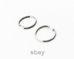 925 Sterling Silver Genuine Diamonds Shiny Round Hoop Earrings EG9171