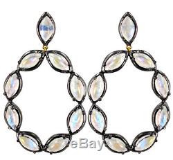 925 Sterling Silver Moonstone Diamond Earrings 14k Gold Vintage Inspired Jewelry