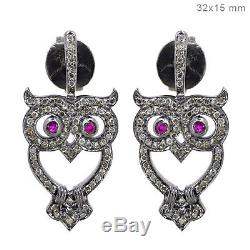 925 Sterling Silver Pave Diamond 14K Gold Vintage Style OWL Earrings Jewelry QC