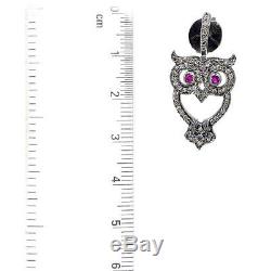 925 Sterling Silver Pave Diamond 14K Gold Vintage Style OWL Earrings Jewelry QY