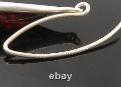 925 Sterling Silver Vintage Amber Shiny Oblong Dangle Earrings EG11061