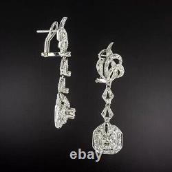 925 Sterling Silver Vintage Art Deco Drop/Dangle Earrings 14K White Gold Plated