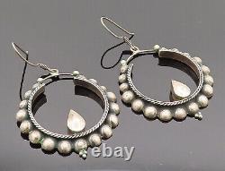 925 Sterling Silver Vintage Beaded & Rope Twist Hoop Dangle Earrings EG12361