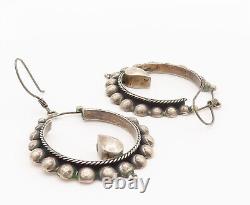 925 Sterling Silver Vintage Beaded & Rope Twist Hoop Dangle Earrings EG12361