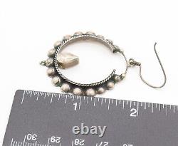 925 Sterling Silver Vintage Beaded & Rope Twist Hoop Dangle Earrings EG12361