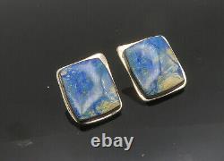 925 Sterling Silver Vintage Blue Enamel Art Square Drop Earrings EG9847