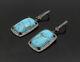 925 Sterling Silver Vintage Cabochon Turquoise & Topaz Dangle Earrings- Eg9686