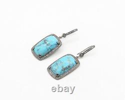 925 Sterling Silver Vintage Cabochon Turquoise & Topaz Dangle Earrings- EG9686