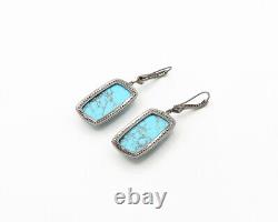 925 Sterling Silver Vintage Cabochon Turquoise & Topaz Dangle Earrings- EG9686