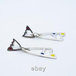 925 Sterling Silver Vintage Colorful Enamel Modernist Dangling Earrings