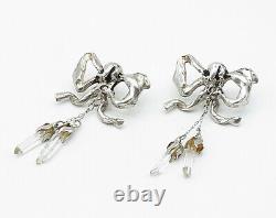 925 Sterling Silver Vintage Crystal Abstract Bow Stud Dangle Earrings E3379