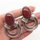 925 Sterling Silver Vintage Dulce Mexico Real Agate Gemstone Clip On Earrings
