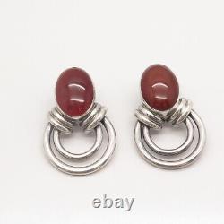 925 Sterling Silver Vintage Dulce Mexico Real Agate Gemstone Clip On Earrings