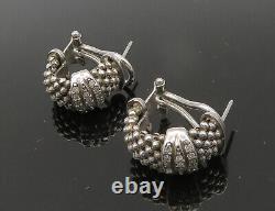 925 Sterling Silver Vintage Genuine Diamonds Curved Drop Earrings EG10761