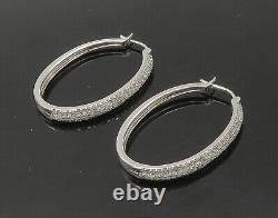 925 Sterling Silver Vintage Genuine Diamonds Oval Hoop Earrings EG11373