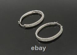 925 Sterling Silver Vintage Genuine Diamonds Oval Hoop Earrings EG11373