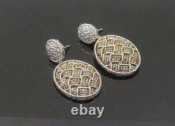 925 Sterling Silver Vintage Genuine Yellow Diamonds Dangle Earrings EG10501