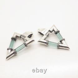 925 Sterling Silver Vintage Glass Wrapped Triangle Clip On Earrings