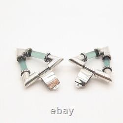 925 Sterling Silver Vintage Glass Wrapped Triangle Clip On Earrings