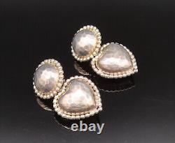 925 Sterling Silver Vintage Hammered Bead Ball & Love Heart Earrings EG12272