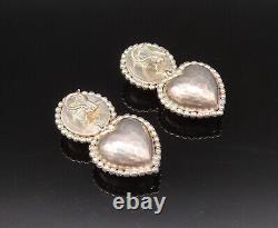 925 Sterling Silver Vintage Hammered Bead Ball & Love Heart Earrings EG12272