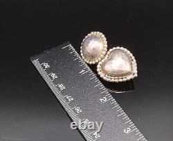 925 Sterling Silver Vintage Hammered Bead Ball & Love Heart Earrings EG12272