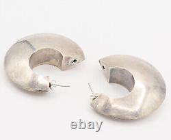 925 Sterling Silver Vintage Hollow Chunky C Shape Hoop Earrings EG12320