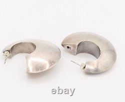 925 Sterling Silver Vintage Hollow Chunky C Shape Hoop Earrings EG12320