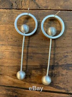 925 Sterling Silver Vintage Large Modernist Designed Dangle Earrings