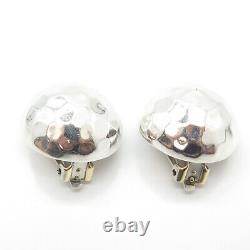 925 Sterling Silver Vintage Mexico Hammered Finish Dome Clip On Earrings