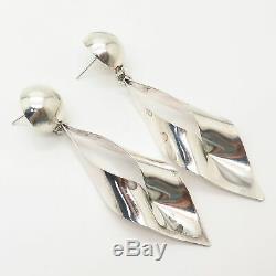 925 Sterling Silver Vintage Mexico Long Modernist Design Dangling Earrings