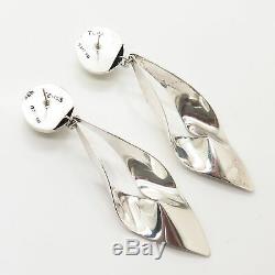 925 Sterling Silver Vintage Mexico Long Modernist Design Dangling Earrings