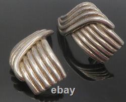 925 Sterling Silver Vintage Modernist Sculpted Non Pierce Earrings EG5966