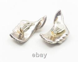 925 Sterling Silver Vintage Modernist Sculpted Non Pierce Earrings EG5966