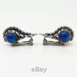925 Sterling Silver Vintage Napier Real Lapis Lazuli Gem Leaf Clip-On Earrings