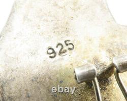 925 Sterling Silver Vintage Oxidized Hollow Two Tone Drop Earrings EG5495