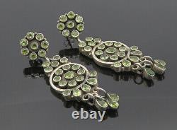 925 Sterling Silver Vintage Peridot Cluster Floral Dangle Earrings EG3270