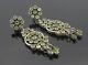 925 Sterling Silver Vintage Peridot Cluster Floral Dangle Earrings Eg3270