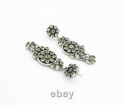 925 Sterling Silver Vintage Peridot Cluster Floral Dangle Earrings EG3270