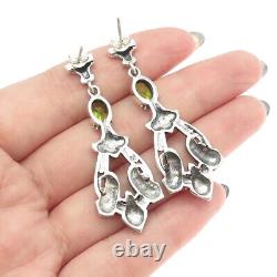 925 Sterling Silver Vintage Real Peridot & Marcasite Gemstone Dangling Earrings