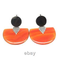 925 Sterling Silver Vintage Real Red Agate & Black Onyx Gemstone Earrings