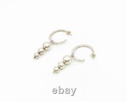 925 Sterling Silver Vintage Shiny Graduated Ball Bead Drop Earrings EG9379