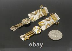 925 Sterling Silver Vintage Shiny Hematite Modernist Drop Earrings EG10559