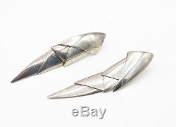 925 Sterling Silver Vintage Shiny Modernist Designed Drop Earrings E7336